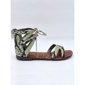 Sam Edelman Snakeskin Gladiator Sandals Sz 7 Lace Up Ankle Flat Zip Back Boho
